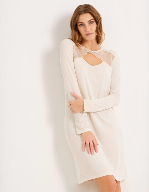 Chemise de nuit à manches longues pour femme en modal et dentelle – Image 2