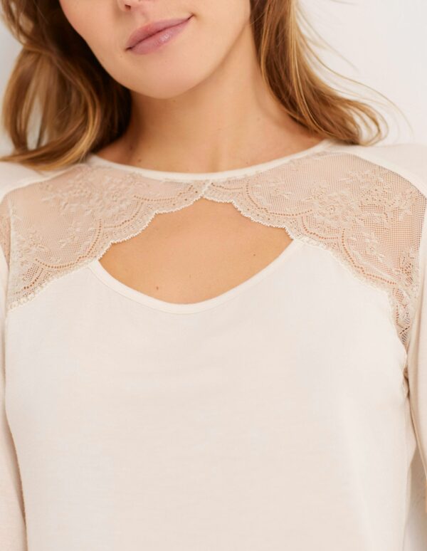 Chemise de nuit à manches longues pour femme en modal et dentelle – Image 4