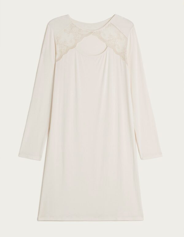Chemise de nuit à manches longues pour femme en modal et dentelle – Image 5