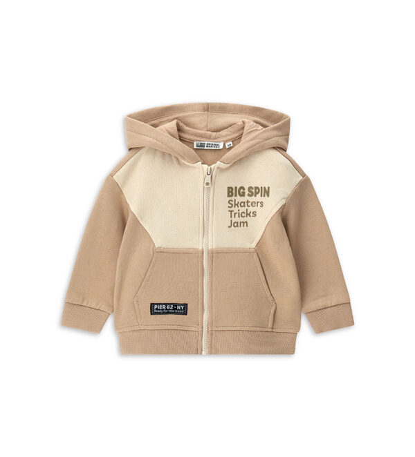 Sweat-shirt bébé garçon naturel à capuche ouverte, chemises et hauts 1