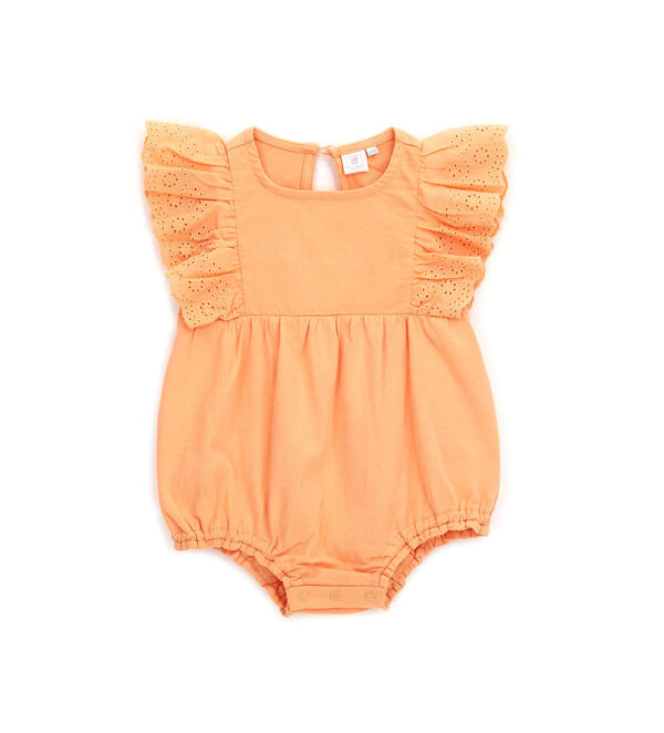 Grenouillère à volants pour nouveau-né fille couleur mandarine