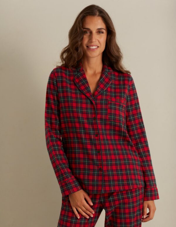 Pyjama long femme Tartan Family avec ouverture sur le devant – Image 2