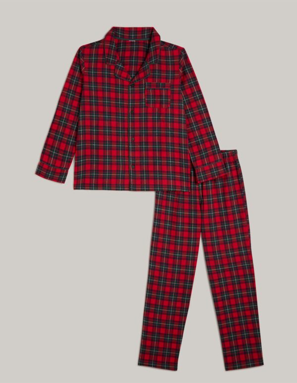 Pyjama long pour garçon à motif tartan avec ouverture sur le devant