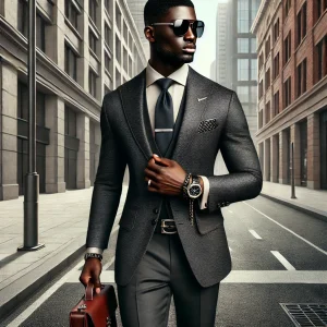 DALL·E 2025-02-01 23.05.26 - A highly realistic fashion editorial-style image of a stylish Black man dressed in modern high-end fashion. He is wearing a tailored designer suit, ac