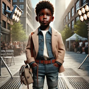 DALL·E 2025-02-01 23.46.52 - A highly realistic fashion photography-style image of a stylish young Black African boy, around 5-7 years old, wearing a modern and trendy outfit. He