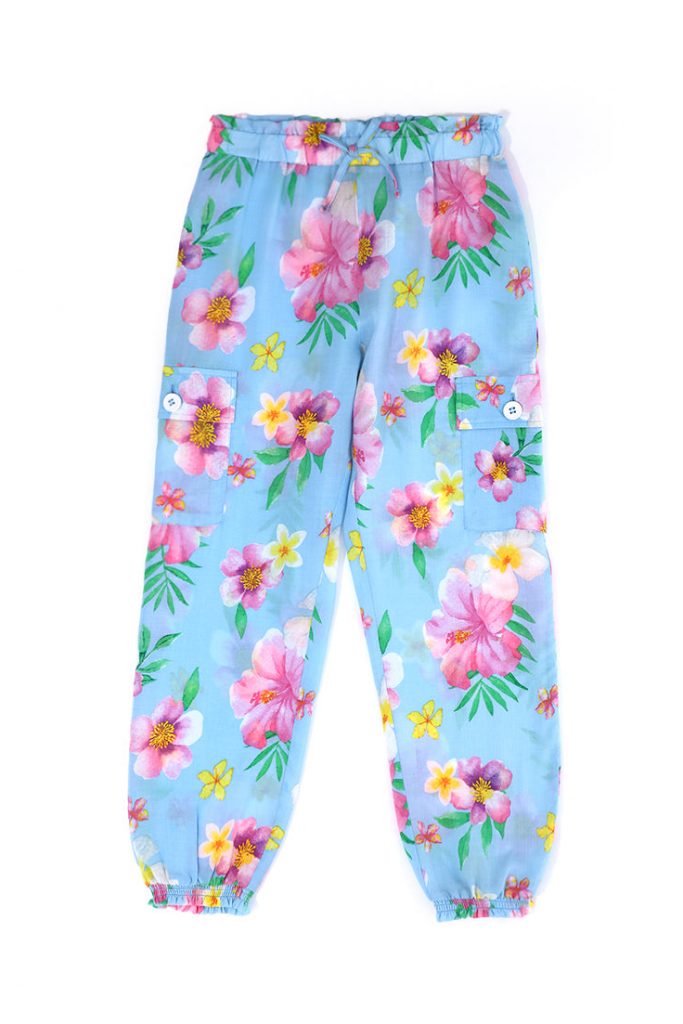 Pantalon fille pastel tropical avec poches