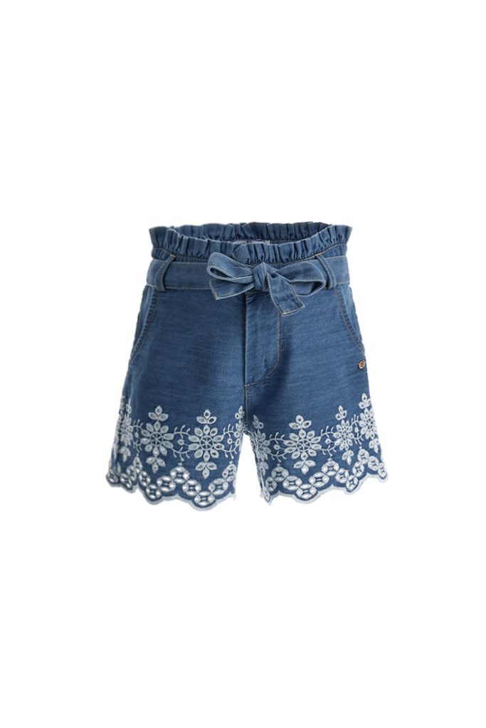 Jean bermuda romantique pour fille avec broderie