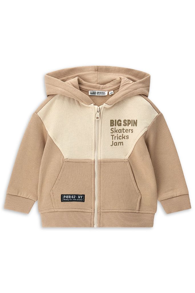 Sweat-shirt bébé garçon naturel à capuche ouverte, chemises et hauts 1