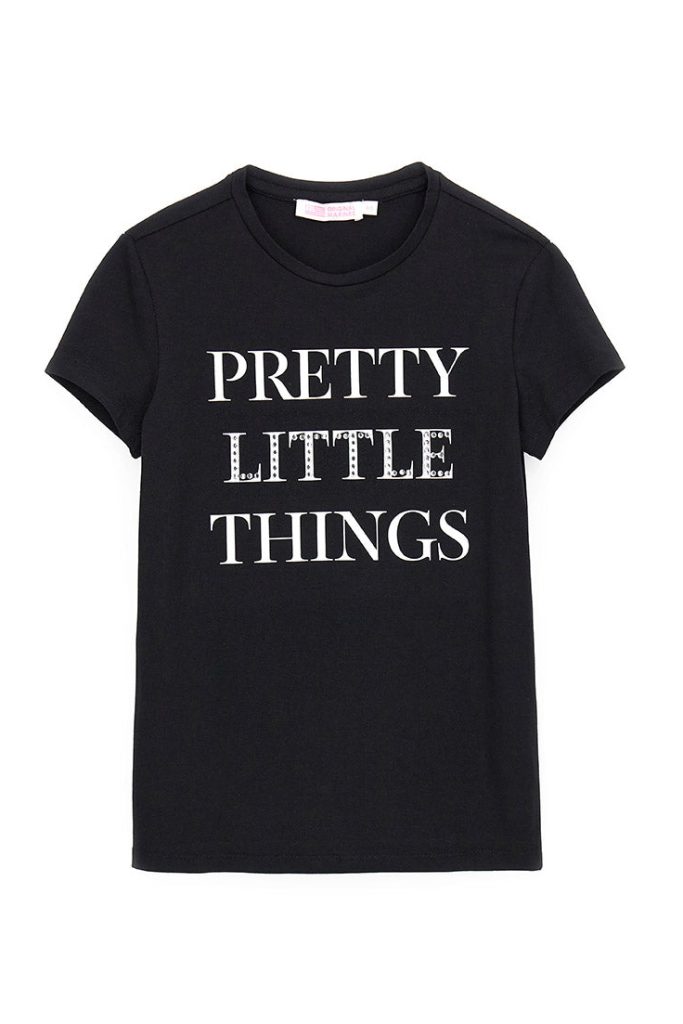T-shirt noir et blanc pour adolescente avec strass
