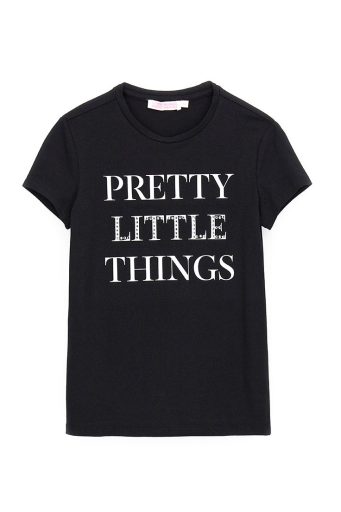 T-shirt noir et blanc pour adolescente avec strass