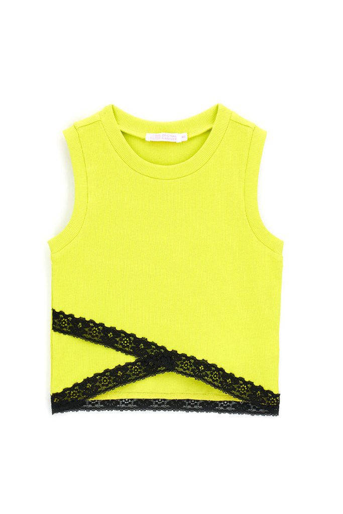 Crop top noir et blanc en dentelle pour adolescente