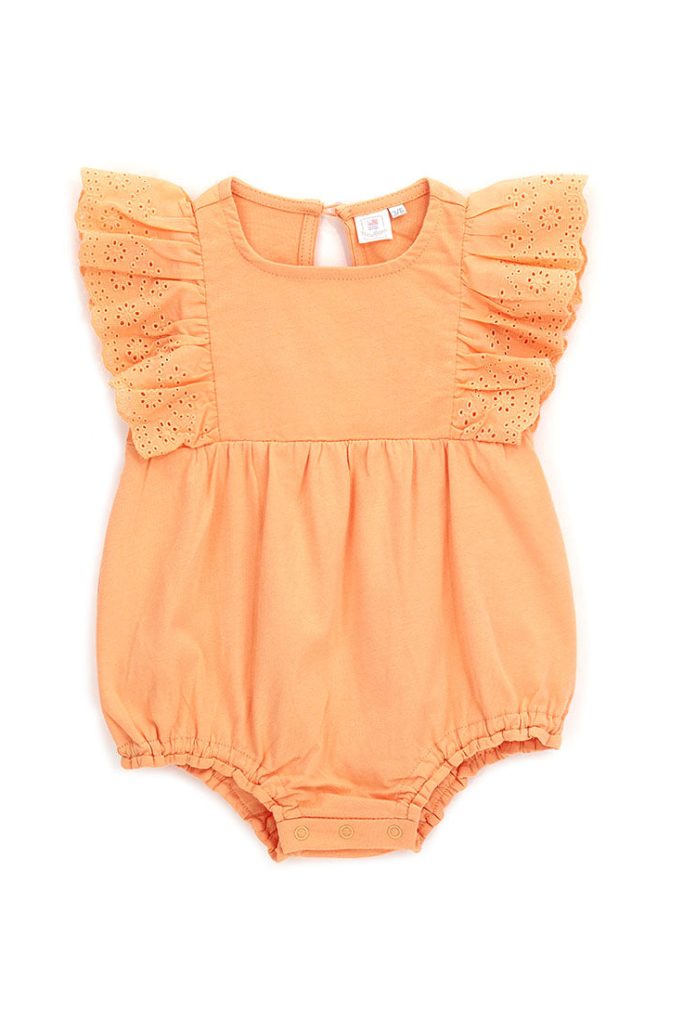 Grenouillère à volants pour nouveau-né fille couleur mandarine