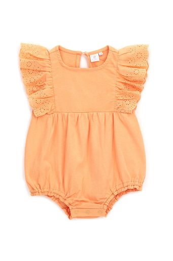 Grenouillère à volants pour nouveau-né fille couleur mandarine
