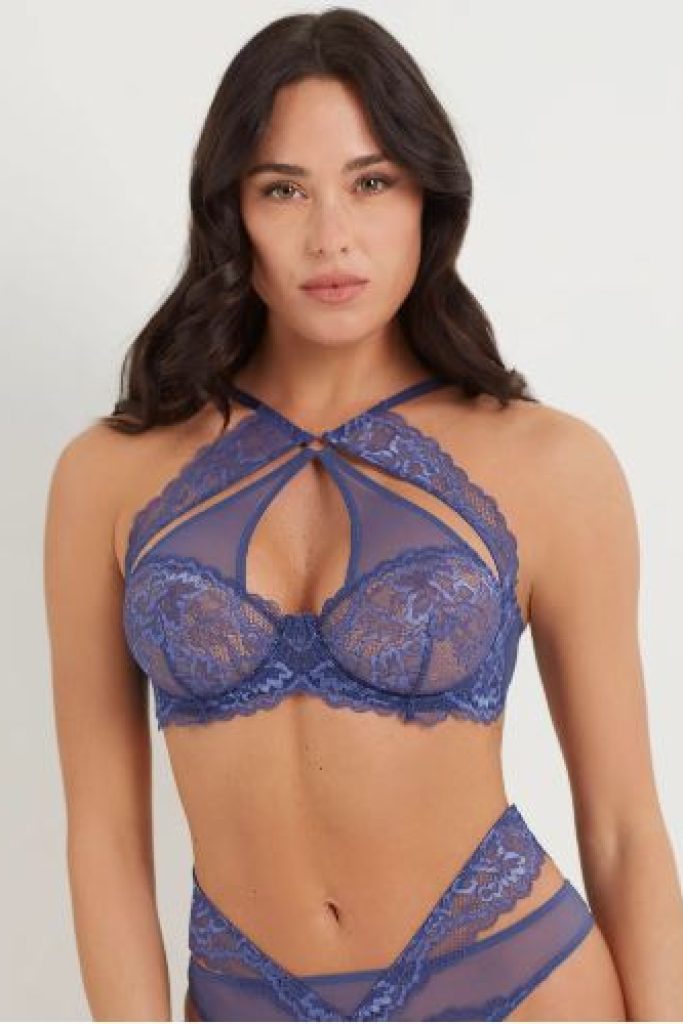 Soutien-gorge balconnet en jean bleu pour femme