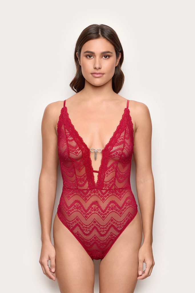 Body de Noël en dentelle intégrale pour femme