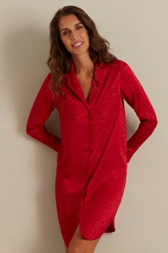 Chemise de nuit à manches longues pour femme à imprimé léopard rouge