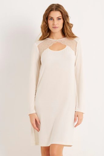 Chemise de nuit à manches longues pour femme en modal/dentelle