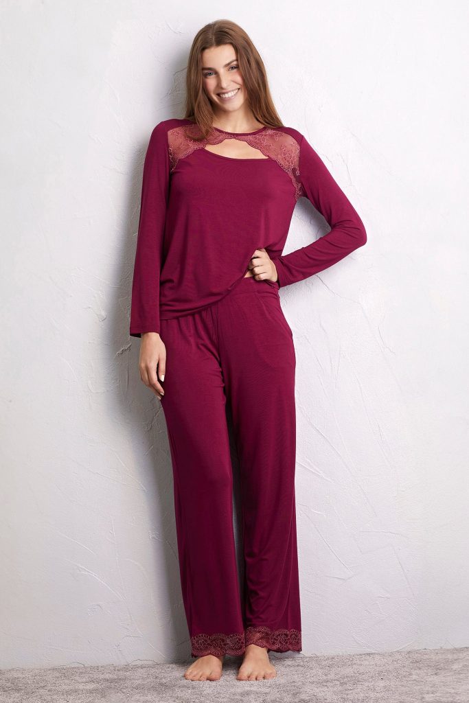 Pantalon long femme en modal/dentelle