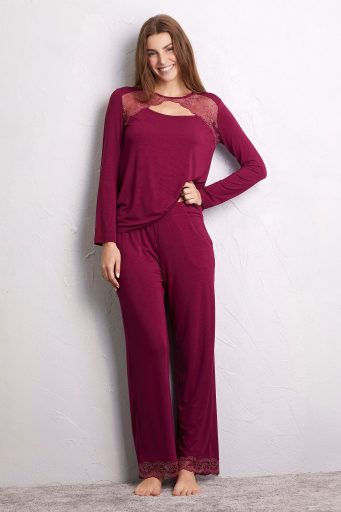 Pantalon long femme en modal/dentelle