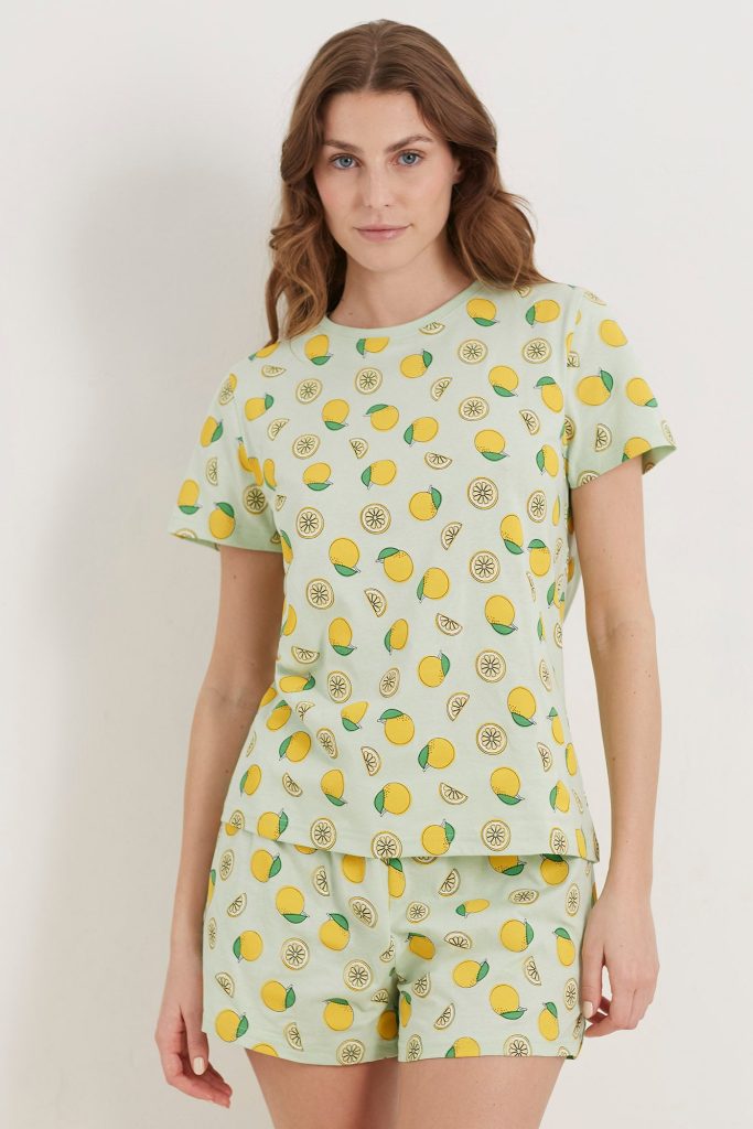 Pyjama court pour femme, amoureux des fruits, 3