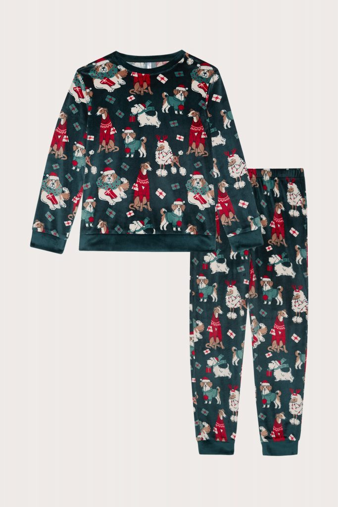 Pyjama pour chien de famille 03 en chenille imprimée pour fille