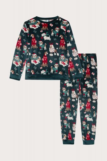 Pyjama pour chien de famille 03 en chenille imprimée pour fille