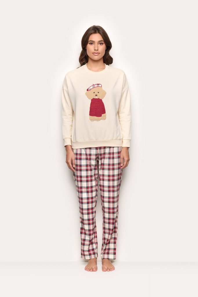 Pyjama d’hiver à motif caniche, intérieur en éponge française brossée, pour femme