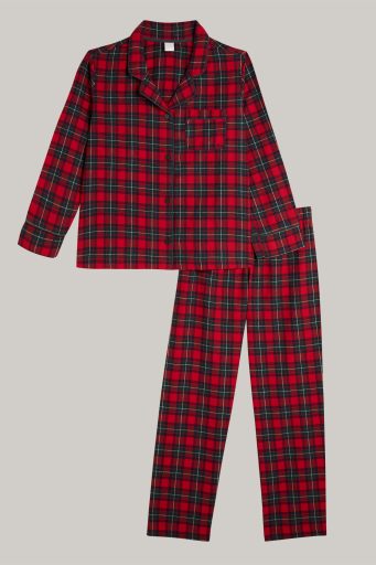 Pyjama long Tartan Family Girl avec ouverture sur le devant