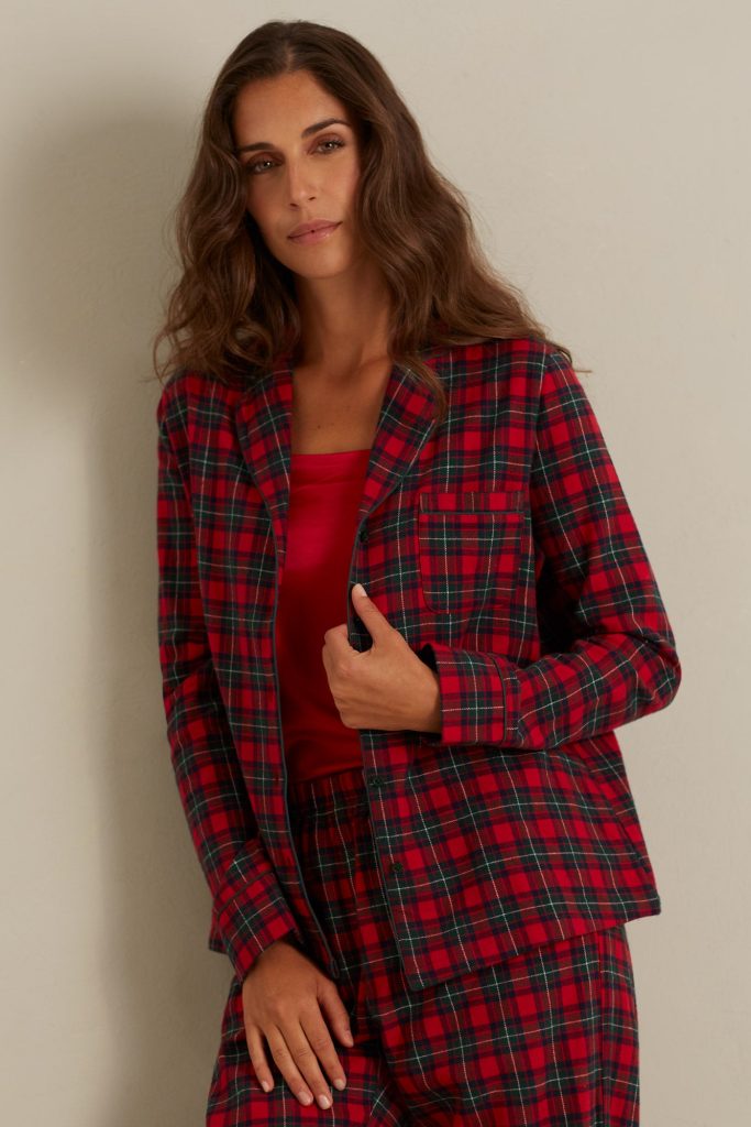 Pyjama long femme Tartan Family avec ouverture sur le devant