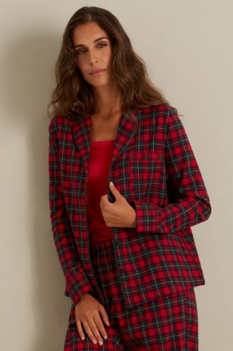 Pyjama long femme Tartan Family avec ouverture sur le devant