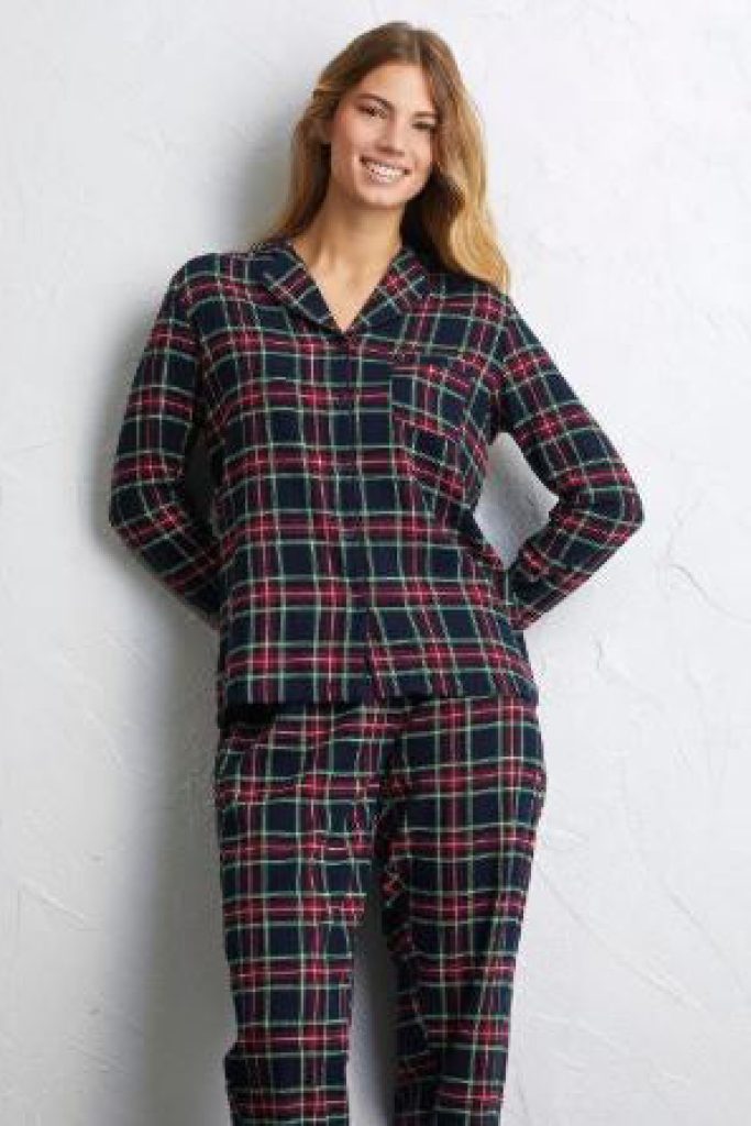 Pyjama long femme Tartan Family avec ouverture devant 2