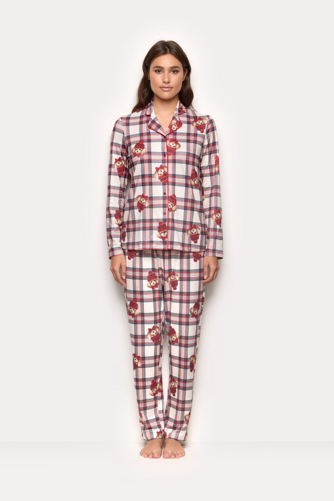 Pyjama d’hiver à motifs caniches, jersey pêche à la main, femme