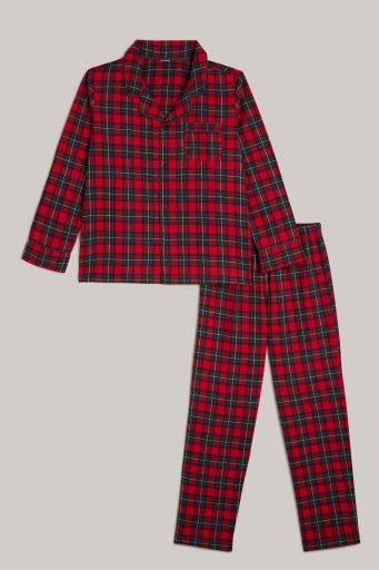 Pyjama long pour garçon à motif tartan avec ouverture sur le devant