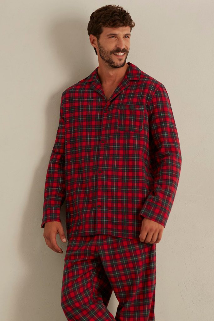 Pyjama long Tartan Family Man avec ouverture sur le devant