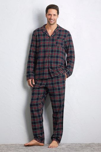 Pyjama long Tartan Family Man avec ouverture sur le devant 3