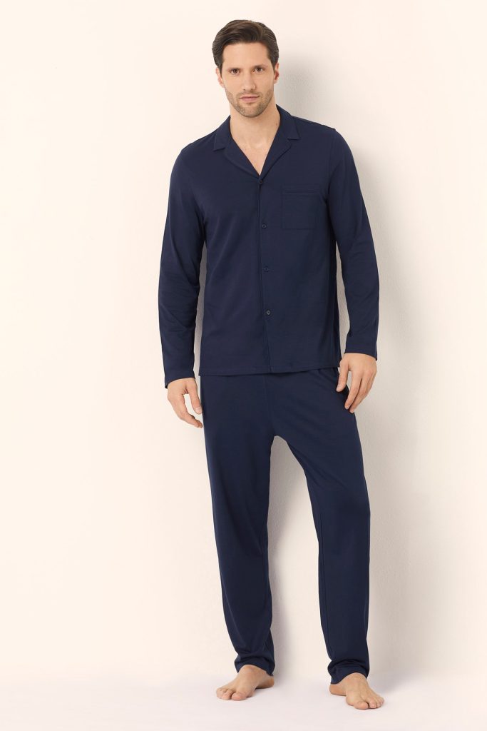 Pyjama quotidien pour homme, pyjama à ouverture sur le devant